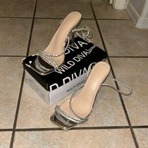 Sparkly silver high heels